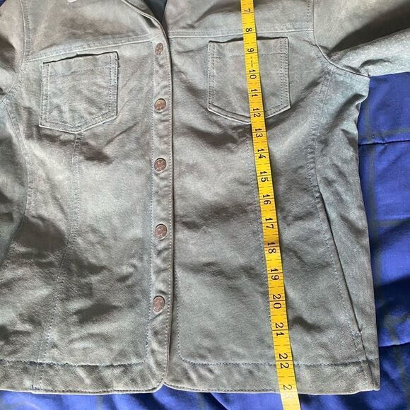 Authentic vintage genuine suede leather light blue green teal jacket coat - Picture 9 of 10